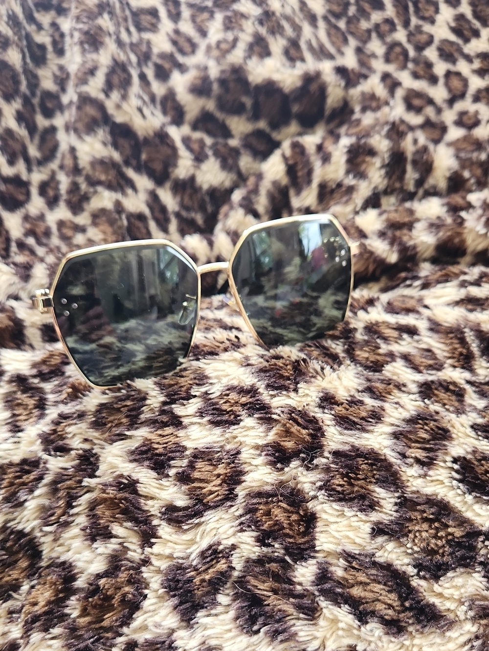 Inspired Gold Frame Hexagon Sunglasses - Black Lenses